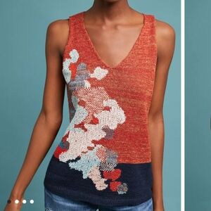 Antropologie Akemi + Kin Garden Grove Intarsia‎ Linen Blend Knit Tank, Medium